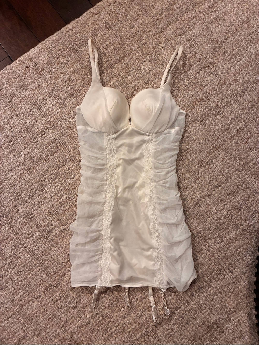 Y2K Victoria's Secret Ivory Lace Chemise with Built-In Bra